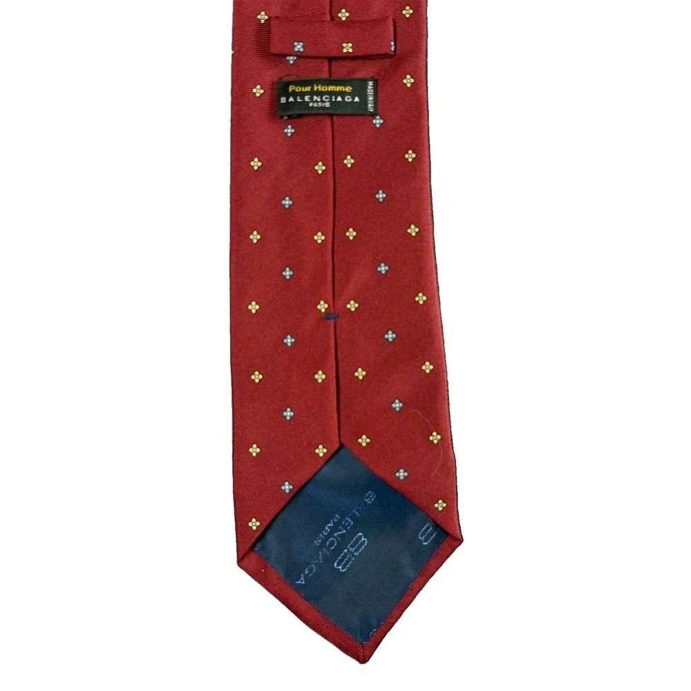 BALENCIAGA Pour Homme Tie Mens Burgundy Silk Geometric Italy 62x3.5